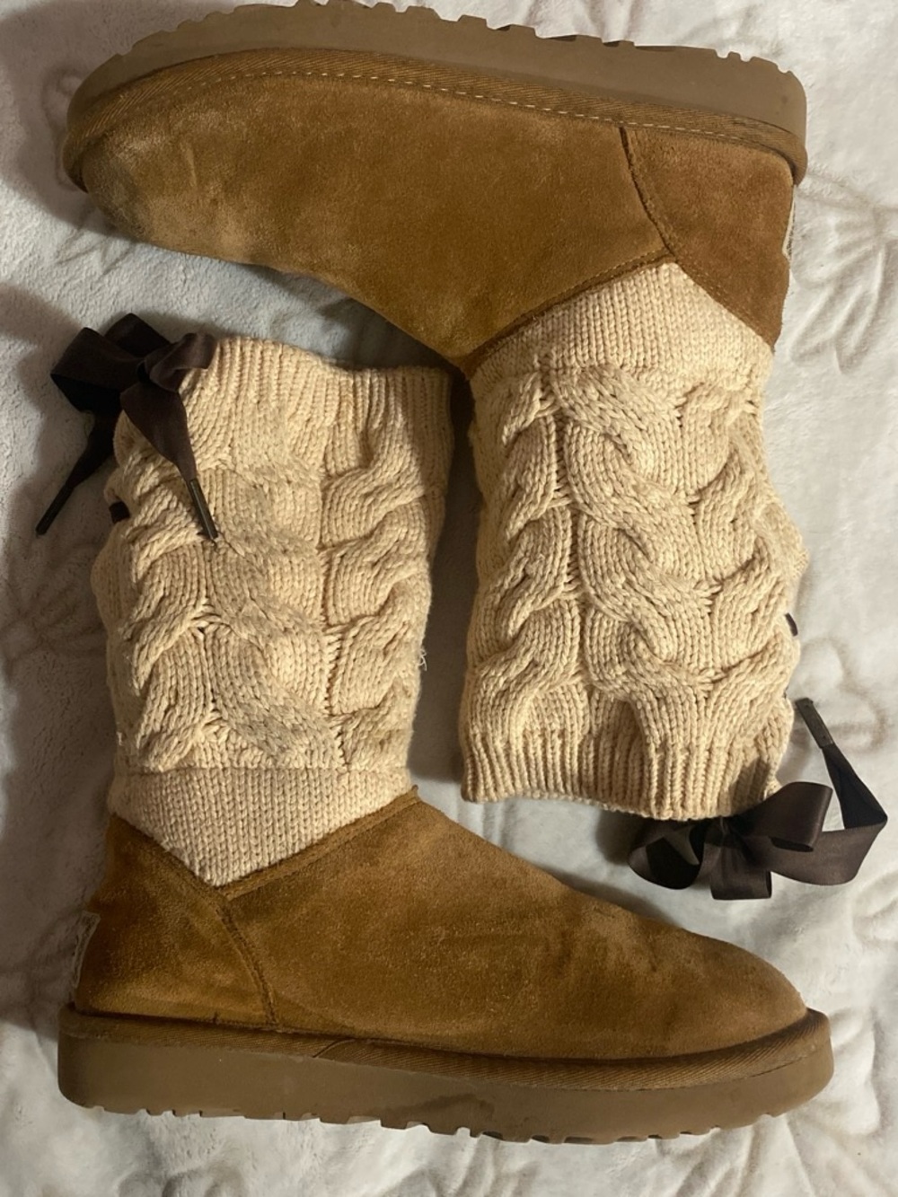 Women's Uggs Cable-Knit Cream and Chestnut Boots
